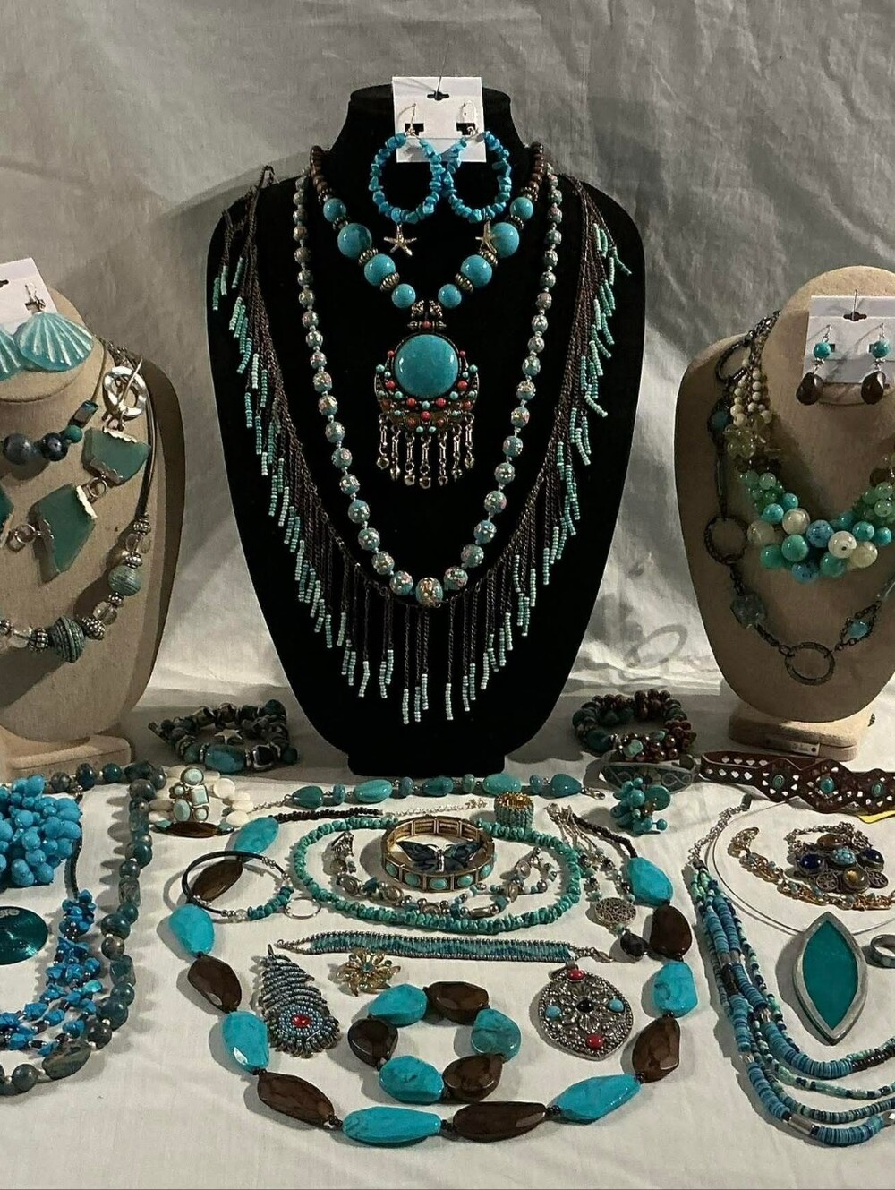 Turquoise Fringe Layered Statement Necklace lot